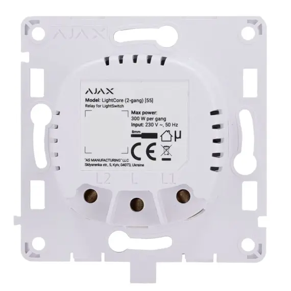 AJAX SYSTEMS Ajax LightCore (2-gang) relé Ajax LightSwitch dupla intelligens fénykapcsolóhoz, 868MHz